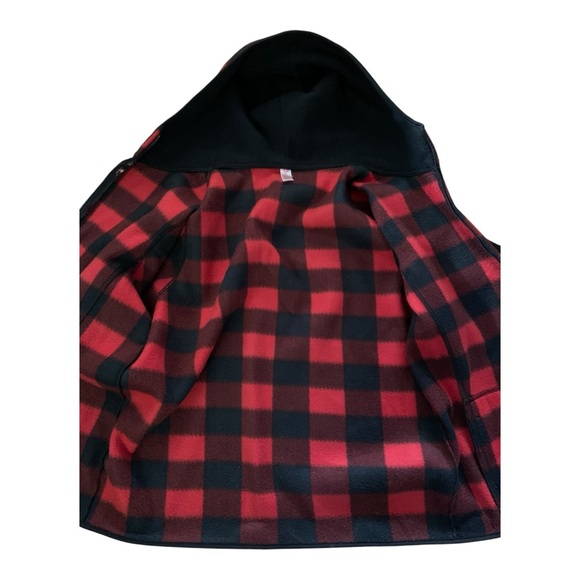Arsens Men’s XXL Red Buffalo Plaid Faux Fur Hooded Jacket PO# 23473 - Picture 7 of 14